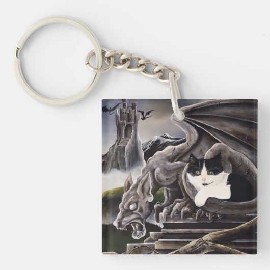 Zwart Wit Tuxedo Gargoyle QR code Sleutelhanger (Voorkant)