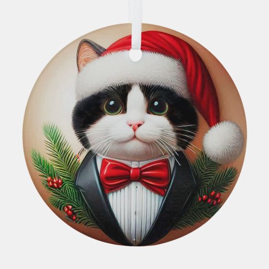 Zwart-wit Tuxedo Glass Ornament (Achterkant)