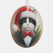Zwart-wit Tuxedo Glass Ornament (Voorkant Rechts)