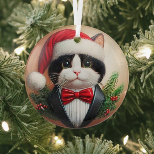 Zwart-wit Tuxedo Glass Ornament (Insitu)