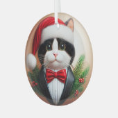 Zwart-wit Tuxedo Glass Ornament (Voorkant links)