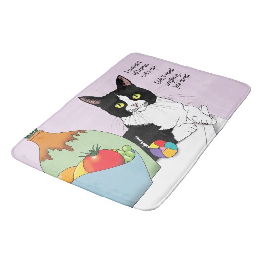 Zwart Wit Tuxedo Grappige Kat Badmat (Gekanteld)