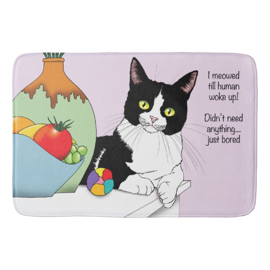 Zwart Wit Tuxedo Grappige Kat Badmat (Voorkant)