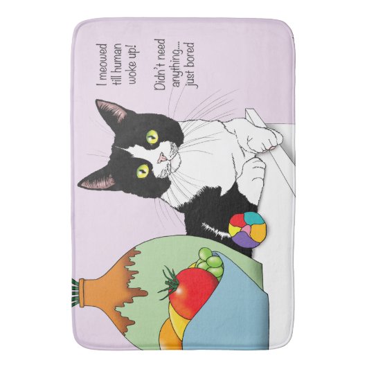 Zwart Wit Tuxedo Grappige Kat Badmat (Voorkant Verticaal)