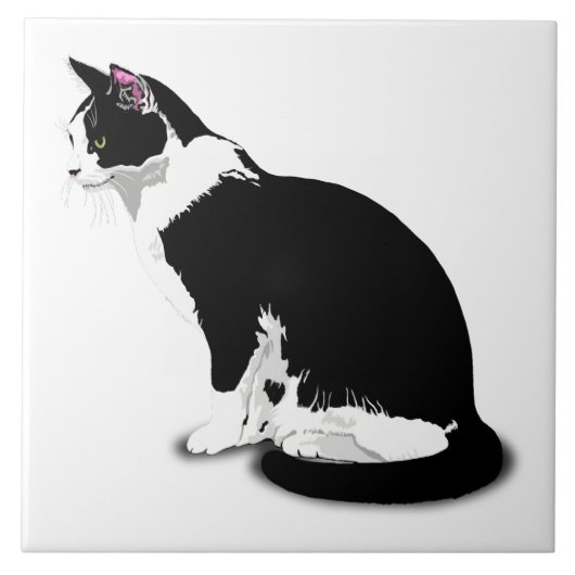 Zwart-wit Tuxedo Kat Aangepast Tegeltje (Voorkant)