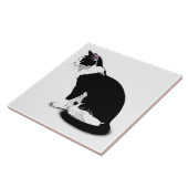 Zwart-wit Tuxedo Kat Aangepast Tegeltje (Zijkant)