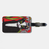 Zwart Wit Tuxedo Kat Daisy Bloemen Rood Bagagelabel (Achterkant horizontaal)
