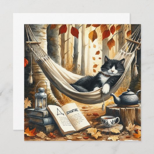 Zwart-wit Tuxedo Kat Dromen van Avontuur (Voorkant / Achterkant)