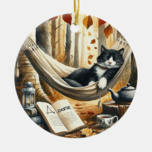 Zwart-wit Tuxedo Kat Dromen van Avontuur Keramisch Ornament