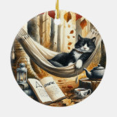 Zwart-wit Tuxedo Kat Dromen van Avontuur Keramisch Ornament (Achterkant)