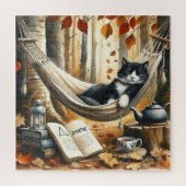 Zwart-wit Tuxedo Kat Dromen van Avontuur Legpuzzel (Verticaal)