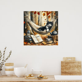 Zwart-wit Tuxedo Kat Dromen van Avontuur Poster