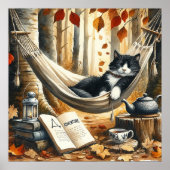 Zwart-wit Tuxedo Kat Dromen van Avontuur Poster (Voorkant)