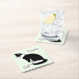 Zwart-wit Tuxedo Kat Gepersonaliseerd Kartonnen Onderzetters