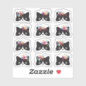 Zwart & wit Tuxedo kat gezichten met bloemenkronen Sticker (Vel)