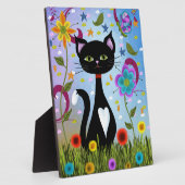 Zwart-wit Tuxedo Kat in de tuin Fotoplaat (Zijkant)