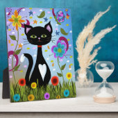 Zwart-wit Tuxedo Kat in de tuin Fotoplaat (Zijkant)