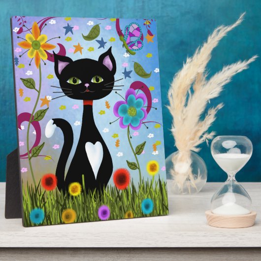 Zwart-wit Tuxedo Kat in de tuin Fotoplaat (Zijkant)