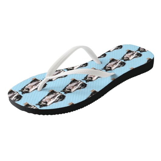 Zwart-wit Tuxedo Kat Kat Kutblauw Teenslippers (Schuin)