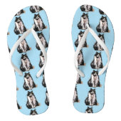 Zwart-wit Tuxedo Kat Kat Kutblauw Teenslippers (Voetbed)