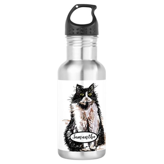 Zwart-wit Tuxedo Kat Katten Waterfles Waterfles (Voorkant)