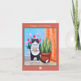 Zwart-wit Tuxedo Kat met koffie Verjaardag Kaart