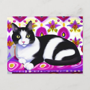 Zwart-wit Tuxedo Kat op een Kussen Briefkaart