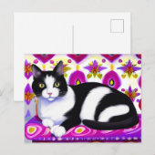 Zwart-wit Tuxedo Kat op een Kussen Briefkaart (Voorkant / Achterkant)