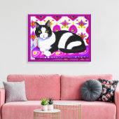 Zwart-wit Tuxedo Kat op een Kussen Canvas Afdruk (Insitu (Woonkamer))