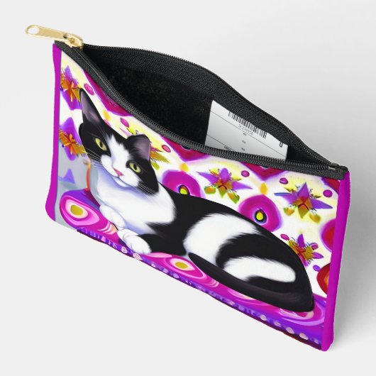 Zwart-wit Tuxedo Kat op een Kussen Etui (Open)