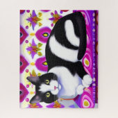 Zwart-wit Tuxedo Kat op een Kussen Legpuzzel (Verticaal)