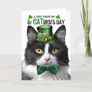Zwart-wit Tuxedo Kat St CATrick's Day Feestdagen Kaart