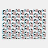 Zwart Wit Tuxedo Kattendekens Schattige Blauw Roze Inpakpapier Vel (Voorkant 3)
