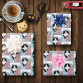 Zwart Wit Tuxedo Kattendekens Schattige Blauw Roze Inpakpapier Vel