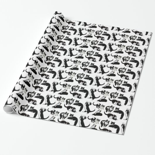 Zwart wit Tuxedo-kattenpapier Cadeaupapier (Uitgerold)