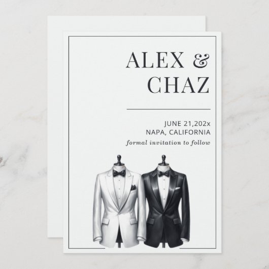 Zwart-wit tuxedo Save the Date (Voorkant / Achterkant)