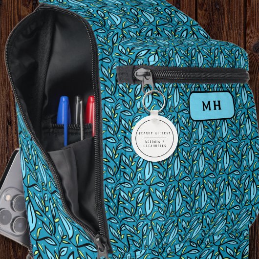 Zwart-wit Tweetalig pinda-allergie Alert Sleutelhanger