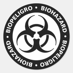 Zwart-wit tweetalige Biohazard Waarschuwing Ronde Sticker