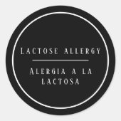 Zwart & Wit Tweetalige Lactose Allergie Spaans Ronde Sticker (Voorkant)