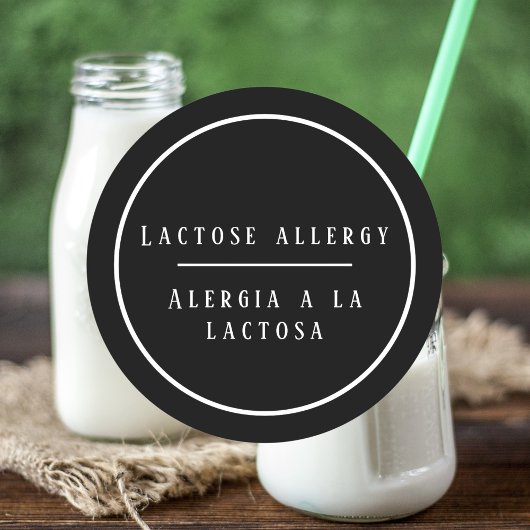 Zwart & Wit Tweetalige Lactose Allergie Spaans Ronde Sticker