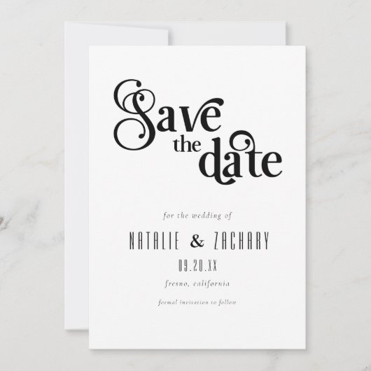 Zwart-wit Typografie Bruiloft Save The Date (Voorkant)