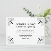  zwart-wit typografie bruiloft save the date (Staand voorkant)