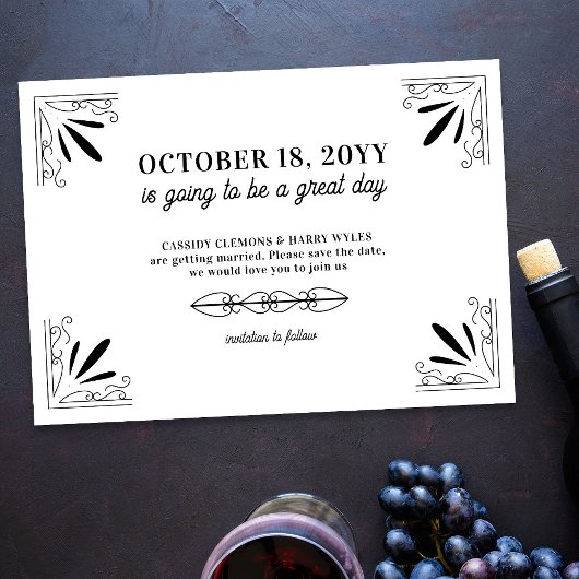  zwart-wit typografie bruiloft save the date