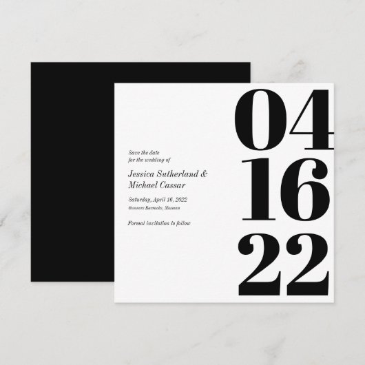 Zwart-wit typografie cijfer Save the Date Kaart (Voorkant / Achterkant)