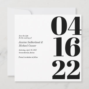 Zwart-wit typografie cijfer Save the Date Kaart