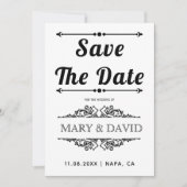  zwart, wit typografie foto save the date (Voorkant)