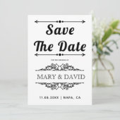  zwart, wit typografie foto save the date (Staand voorkant)