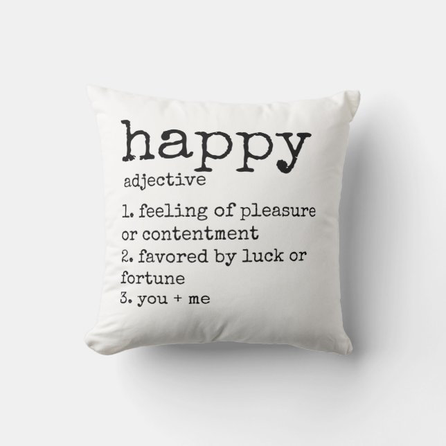 Zwart-wit typografie Happy kussen (Voorkant)
