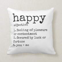 Zwart-wit typografie Happy kussen