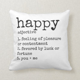 Zwart-wit typografie Happy kussen